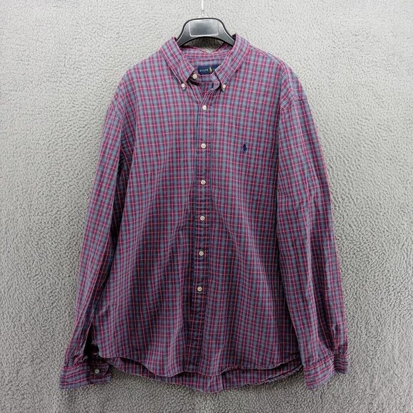 Polo Ralph Lauren Shirt Mens XXL Blue Red Tartan‎ Plaid Woven Button Down - Picture 1 of 7